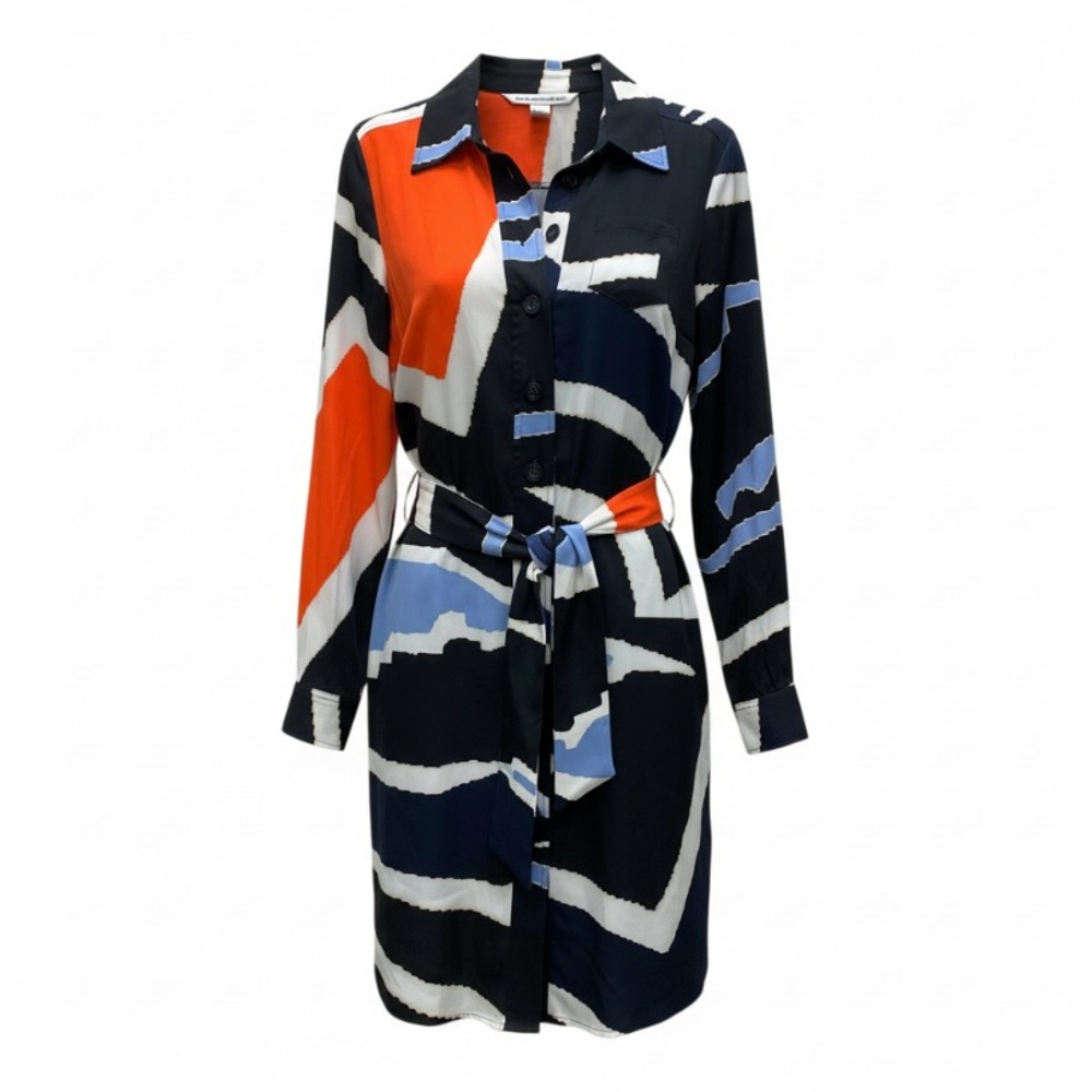 Diane Von Furstenberg Black Navy and Orange Long Sleeve Dress size 10